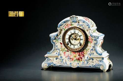1910年制 安索尼亚（Ansonia）珐琅彩瓷花卉饰面座钟