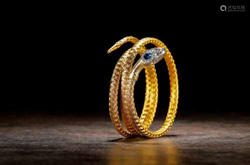 维多利亚时期 蓝宝石镶嵌黄金灵蛇手镯