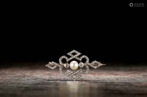 装饰艺术（Art Deco）时期 金银迭打工艺珍珠及钻石胸针