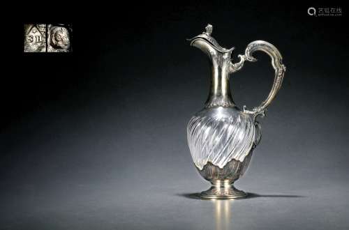 1890年制 亨利·苏夫洛（Henri Soufflot）纯银雕花水晶酒壶