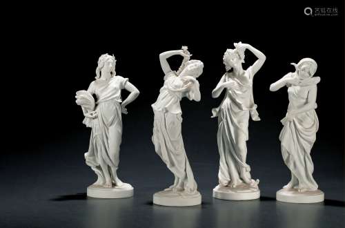 十九世纪制 女神白瓷泥塑四件套