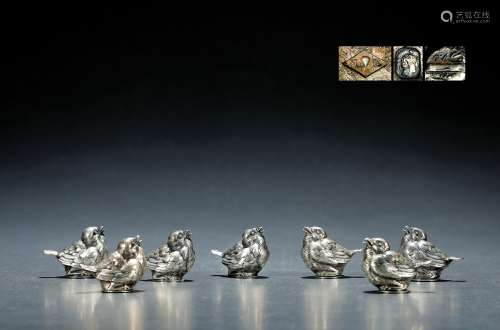 1946年制 梅森·艾斯赫（Maison Eschwége）纯银小鸟盐盅七件套