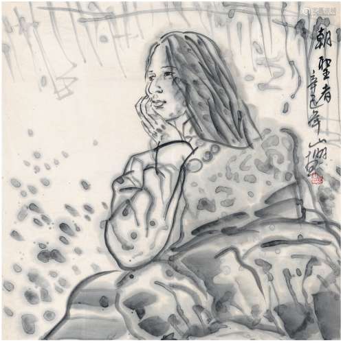 吴山明（1941～2021） 2001年作 朝圣者 画心 水墨纸本