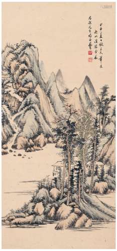 芮善（1880～1955） 1944年作 为谢思洁作  青山隐居图 立轴 设色纸本