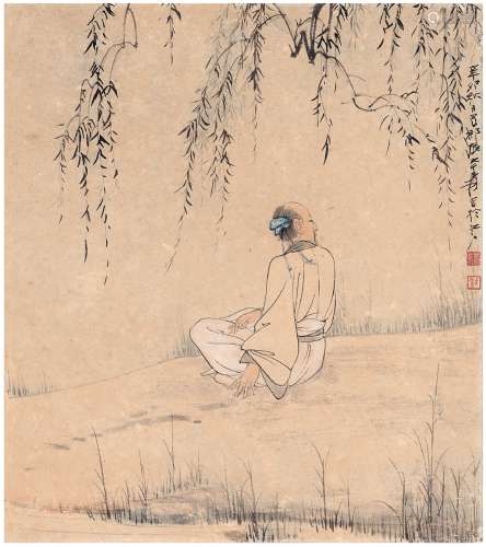 张大千（1899～1983） 1951年作 柳荫高士图 镜片 设色纸本