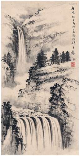 黄君璧（1898～1991） 1940年作 夏山烟瀑图 画心 水墨纸本