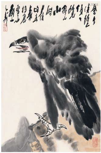 王子武（1936～） 苍鹰图 画心 设色纸本