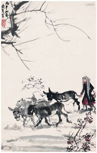 黄胄（1925～1997） 1966年作 少女牧驴图 立轴 设色纸本