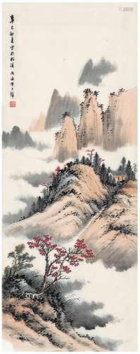 黄君璧（1898～1991） 1941年作 秋山云树图 画心 设色纸本