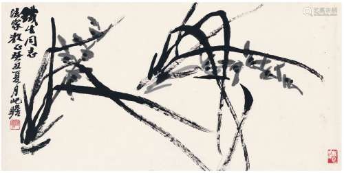 朱屺瞻（1892～1996） 1973年作 为胡铁生作  墨兰图 镜片 水墨纸本