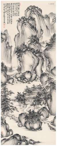 殷梓湘（1909～1984） 1953年作 拟古山水 立轴 水墨纸本