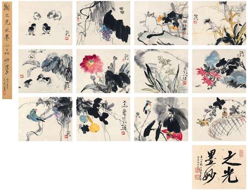 谢之光（1900～1976） 花鸟册 册页（共十三页） 设色纸本