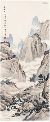 黄君璧（1898～1991） 1940年作 群峰溪涧图 画心 设色纸本