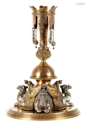 A LATE 19TH CENTURY BRONZE AND SILVERED BRONZE CEN