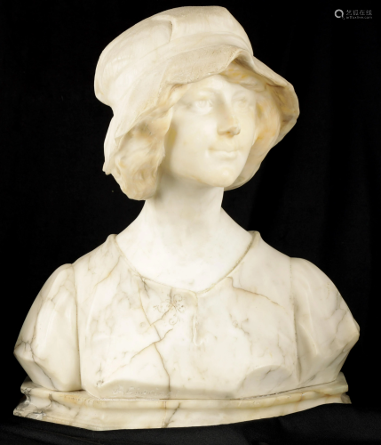 AN EARLY 20TH CENTURY WHITE MARBLE BUST SIGNED A.
