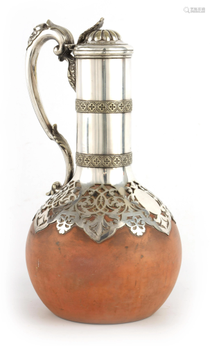 AN UNUSUAL LATE 19TH CENTURY SILVER PLATED CLARET