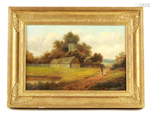 A 19TH CENTURY OIL ON CANVAS depicting a country c