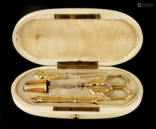A LATE 19TH CENTURY FRENCH IVORY AND 15CT GOLD ETU