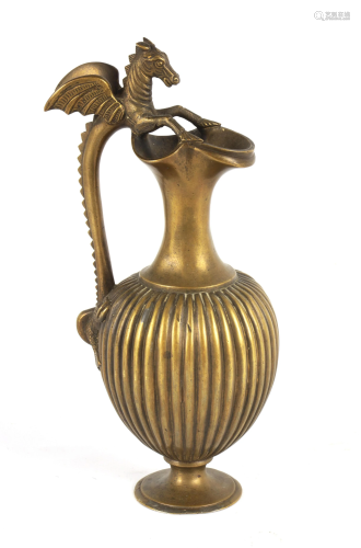 A 19TH CENTURY CHINESE BRONZE EWER with dragon-sha