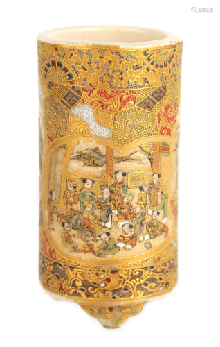 A MEIJI PERIOD JAPANESE CYLINDRICAL SATSUMA SPILL