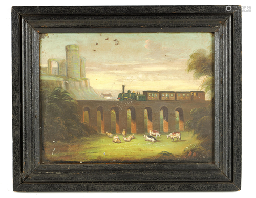 A 19TH CENTURY NIAEVELY PAINTED OILON TIN depictin