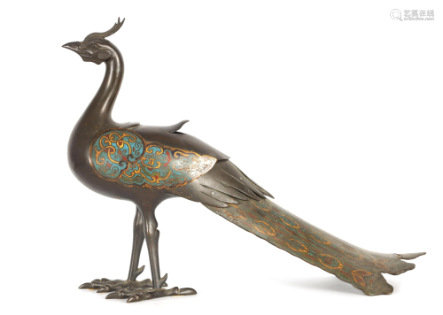 A 19TH CENTURY CHINESE CHAMPLEVE ENAMEL AND PATIN