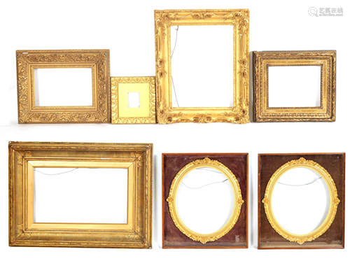 A SELECTION OF SEVEN GILT SWEPT FRAMES two oval ex