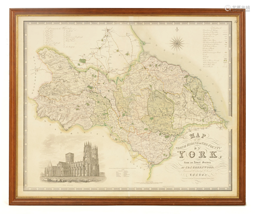 A 19TH CENTURY COLOURED ILLUSTRATED MAP OF NORTH Y