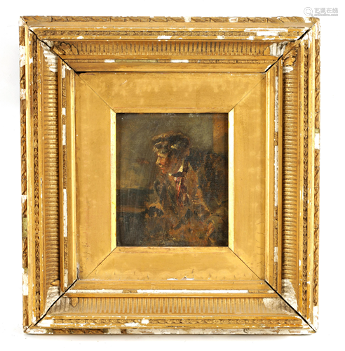 A 19TH CENTURY OIL ON BOARD Abstract portrait of a