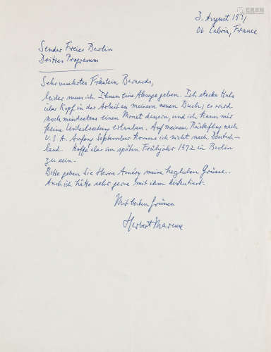 Herbert Marcuse. Eigenhändiger Brief