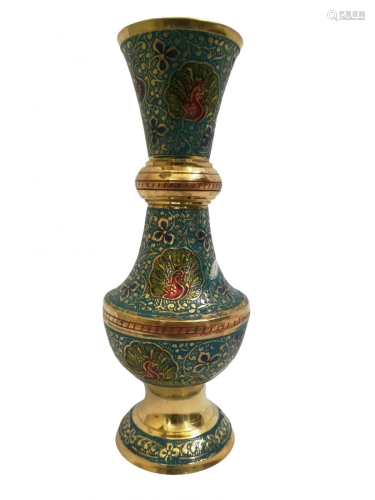 Magnificent pure brass vase with peacocks