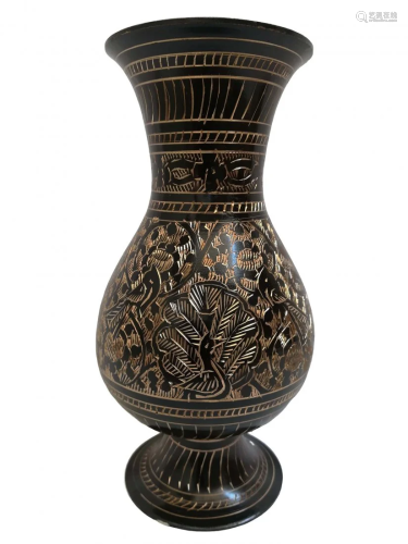 Black and bold pure brass vase with classic engraving