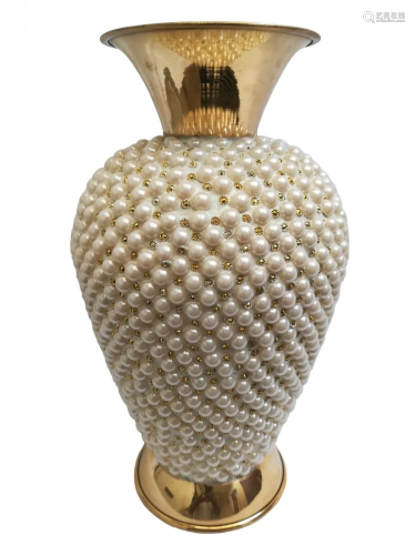Handmade Elongated Body Vase with Pearl Design
