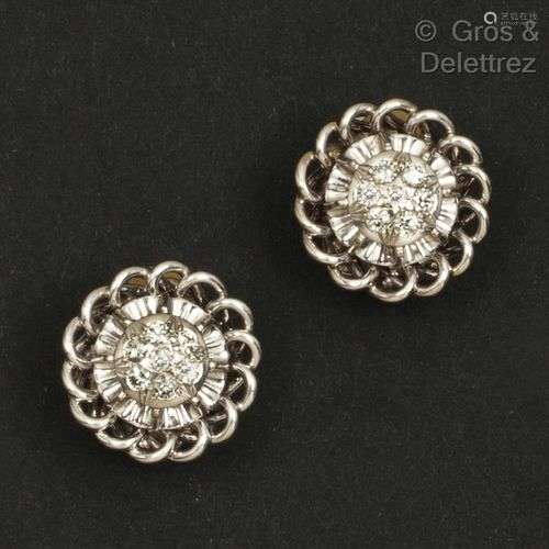 Paire de clips d’oreilles en or gris et platine à décor de r...