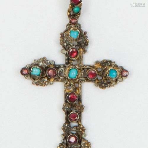 Pendentif « Croix » en argent émaillé enrichi de pierres de ...