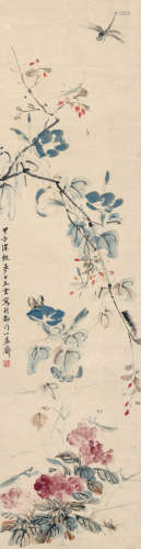 王云（1887～1934） 1924年作 花间虫趣图 立轴 设色纸本