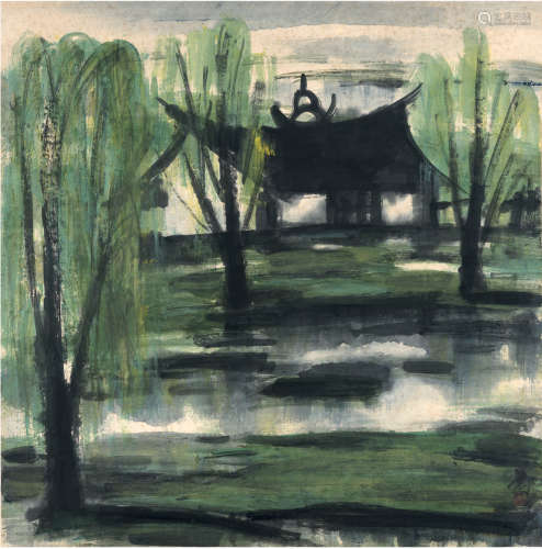 林风眠（1900～1991） 柳塘春色图 镜片 设色纸本