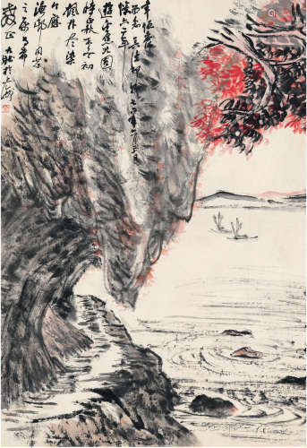 张大壮（1903～1980） 北固秋色图 立轴 设色纸本