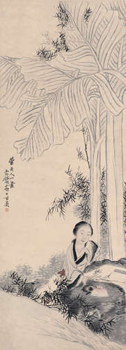 任预（1853～1901） 蕉荫仕女图 立轴 设色纸本