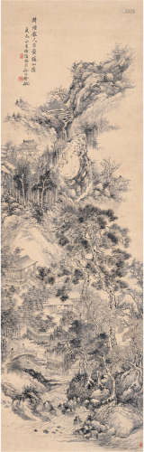 吴滔（1840～1895） 1880年作 松泉访友图 立轴 水墨纸本