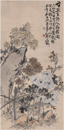 蒲华（1832～1911） 1902年作 霜天丛艳图 立轴 设色纸本