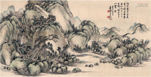 吴征（1878～1949） 1920年作 深林梵宇图 镜片 设色纸本