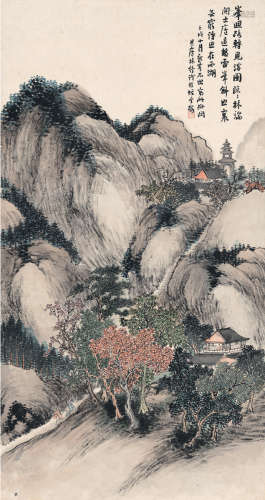 林纾（1852～1924） 1922年作 山寺访友图 立轴 设色纸本