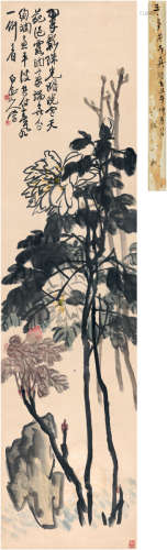 王震（1867～1938） 天葩浥露图 立轴 设色绫本