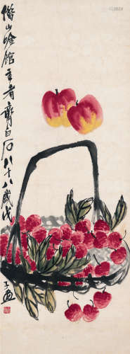 齐白石（1863～1957） 1948年作 荔枝佳果图 立轴 设色纸本