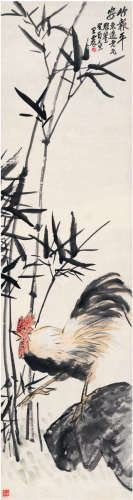 王震（1867～1938） 1933年作 为吴东迈作 竹报平安图 立轴 设色纸本