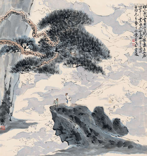 亚明（1924～2002） 松下问童子图 立轴 设色纸本