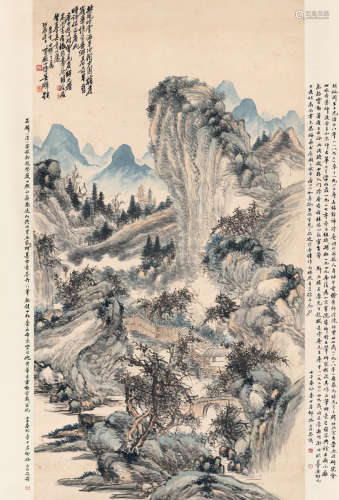 胡佩衡（1892～1965）吴麟（清末民国） 梅花书屋图 立轴 设色纸本