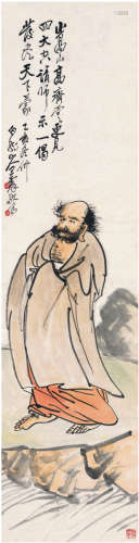 王震（1867～1938） 1935年作 嵩山达摩图 画心 设色纸本