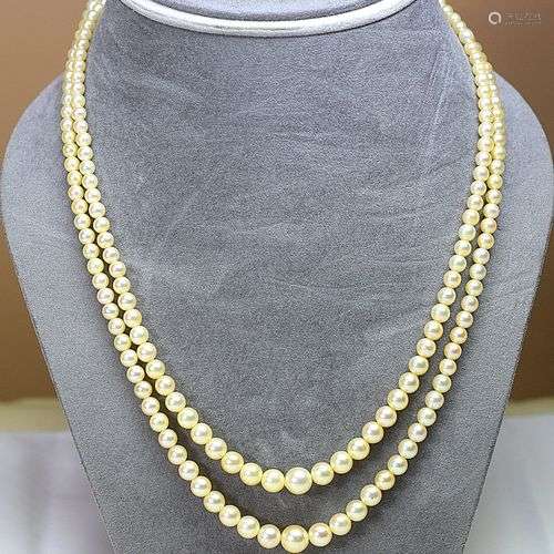 Collier double rangs de Perles de culture naturelles en chut...